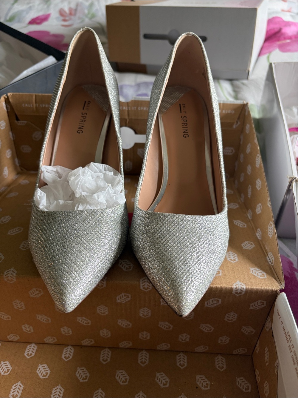 Call It Spring Silver Glitter Pointed Toe Pumps